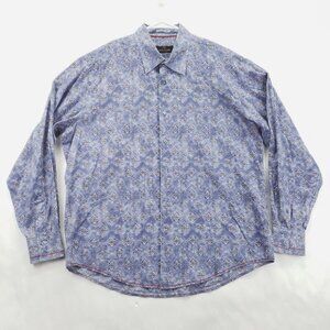 Bugatchi Uomo Shirt Large Brown Blue Floral Long Sleeve Cotton *missing button